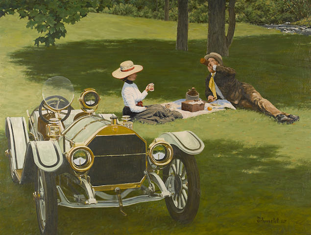 B. Schmehl: "The Mercer Picnic", Visual image 49&#189; x 37&#189; ins., overall 55&#189; x 43&#189; ins.