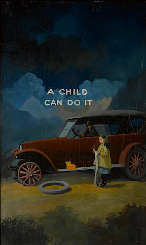 'A child can do it' oil painting, circa 1910, Visual image 20&#189; x 34 overall 23&#189; x 37 ins.