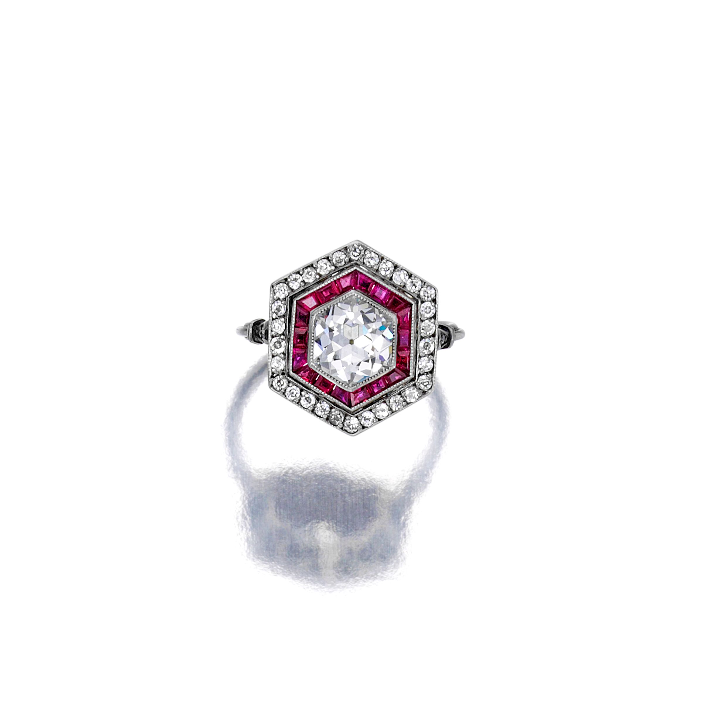 An art deco diamond and ruby ring,