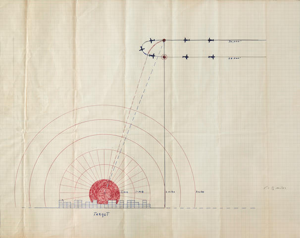 Capt. Robert A. Lewis' Manuscript Bombing Plan for the Dropping of the Atomic Bomb on Hiroshima,  [6 August 1945] 16 x 22 in (405 x 560 mm) 1