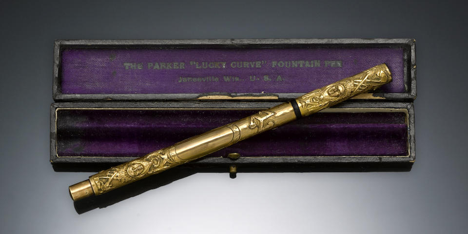 PARKER: No. 60 Awanyu "Aztec" Gold-Filled Fountain Pen in Original Box, Excellent Condition, c.1911