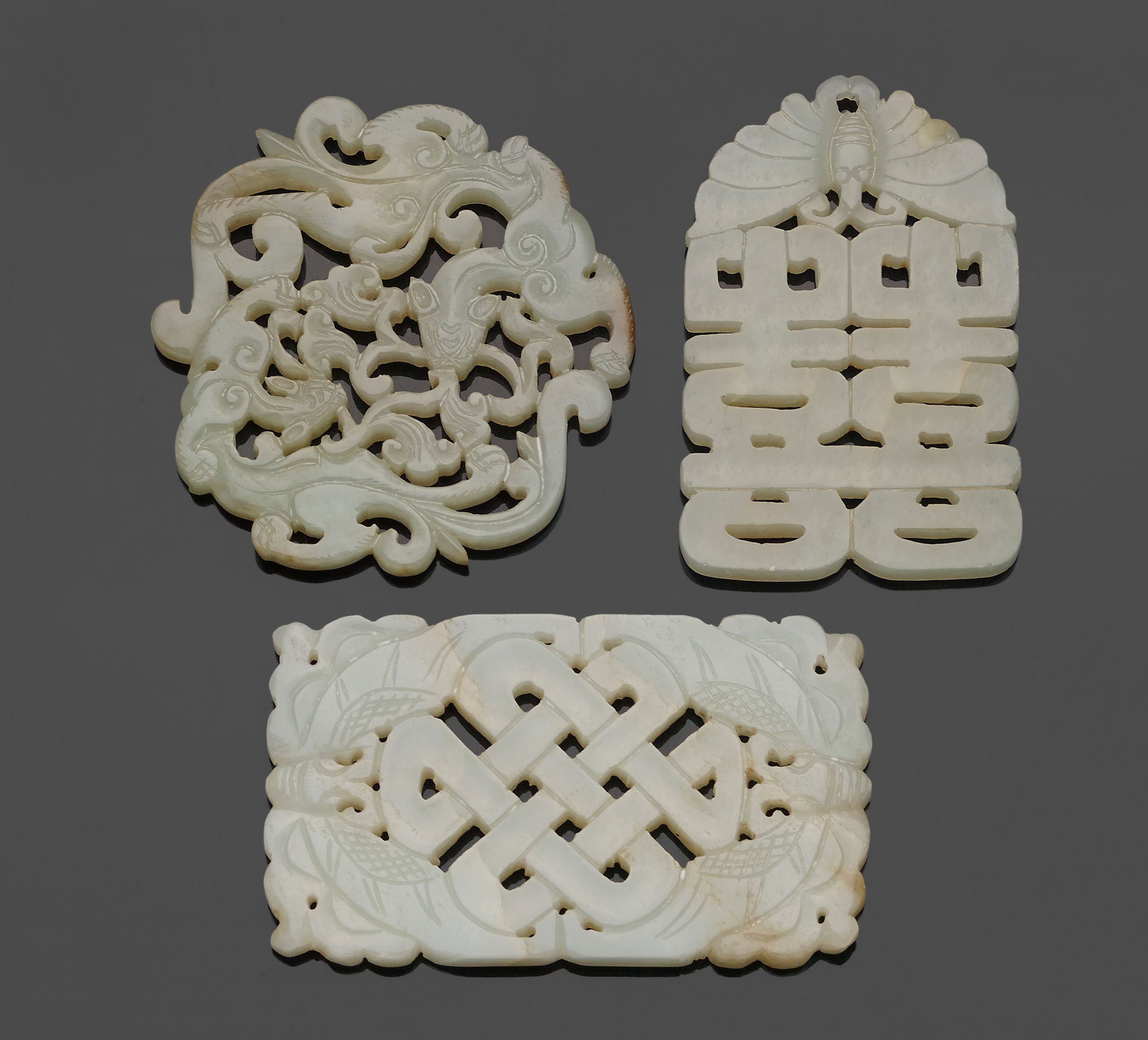 Three white jade plaques