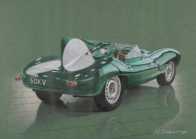 A.J. Holsheimer: Jaguar D-Type, 1986, 28 x 20&#188; ins.