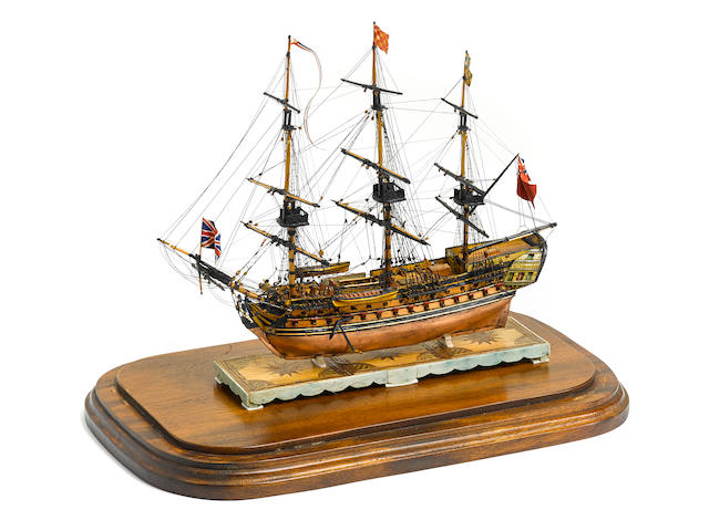 A Napoleonic prisoner-of-war boxwood model of a 72-gun 3rd rate ship of the line 13 x 3 x 11 in., cased