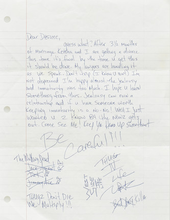 A Tupac Shakur handwritten letter image 1