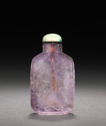 An amethyst 'landscape' snuff bottle  Rustic Crystal Master School, 1750-1860 image 1