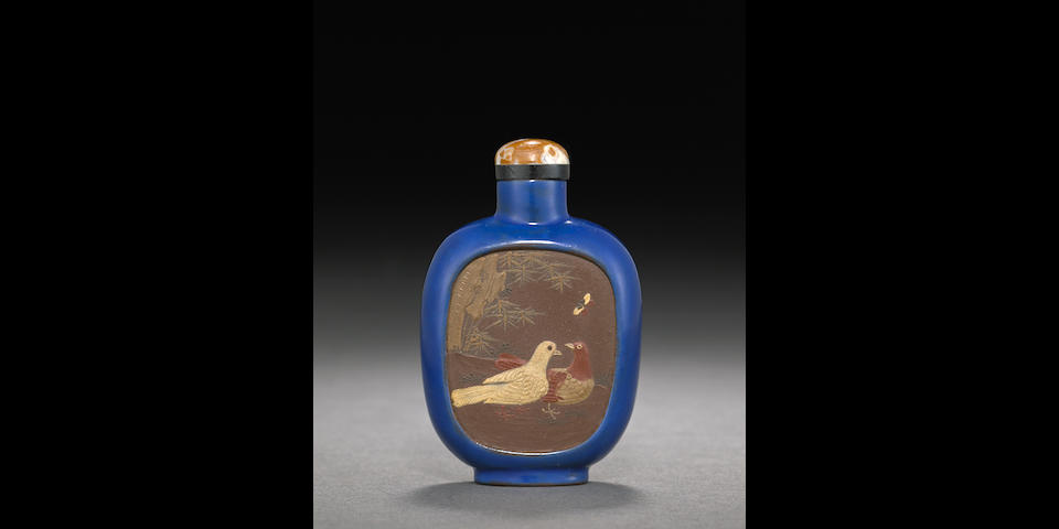 An enameled and slip-decorated Yixing snuff bottle 1800-1880