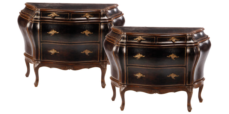 A pair of Venetian Rococo style leather clad commodes mid 20th century
