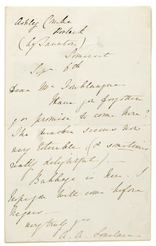 KING, AUGUSTA ADA, COUNTESS OF LOVELACE. 1815-1852.  Autograph letter signed "A.A. Lovelace,"