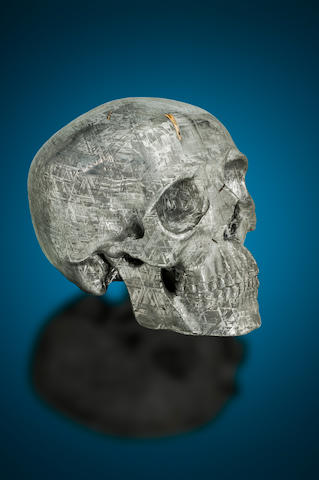 Unique Life-sized Skull-form Carving of a Gibeon Meteorite with Tridymite Inclusion By Lee Downey