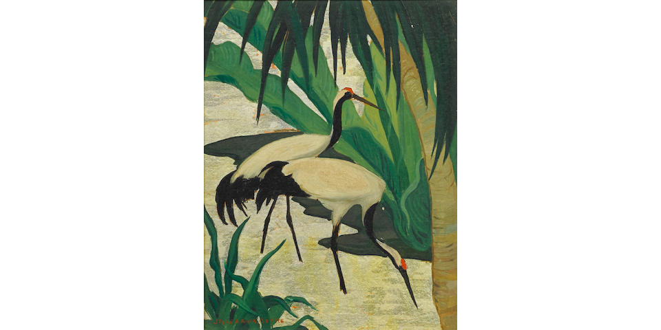 Jessie Arms Botke (American, 1883-1971) Cranes 6 3/4 x 5 1/4in