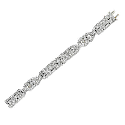 An art deco diamond and platinum bracelet, Waslikoff,
