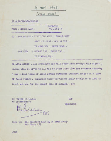 Victory in Europe: an original Cease Fire Order, 4 May 1945