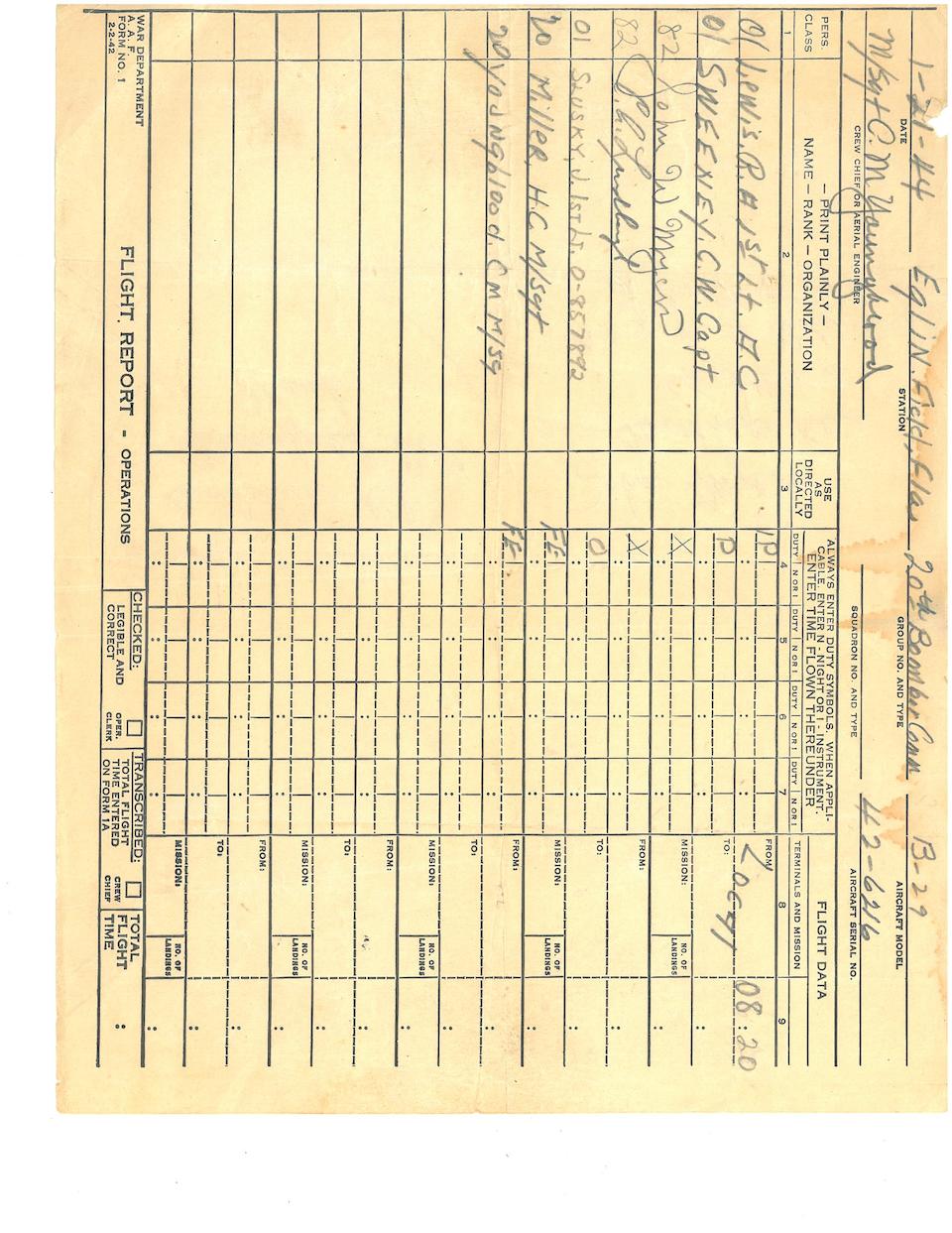 Official Flight Log and 201 File of Captain Robert A. Lewis, co-pilot of the Enola Gay 11.5 x 9.5 in 3