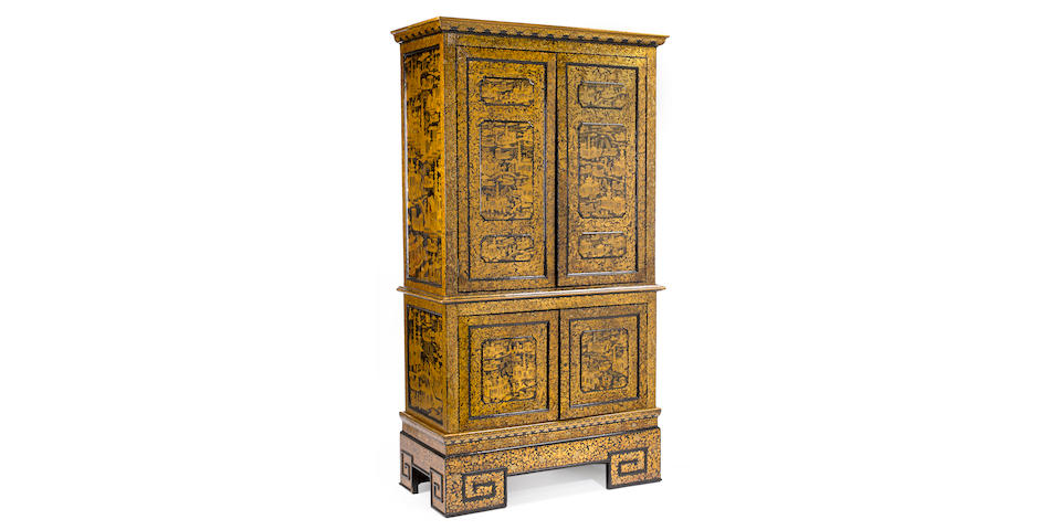 A Fine Chinese Export parcel ebonized lacquered cabinet on stand 19th century