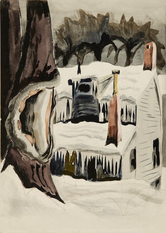 Charles Burchfield (American, 1893-1967) Snow Covered Cottage 14 x 10in, image; 20 x 15in, sheet