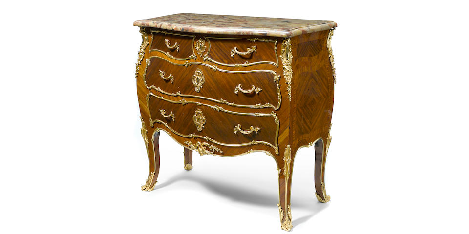A Louis XV style gilt bronze mounted kingwood and mahogany commode