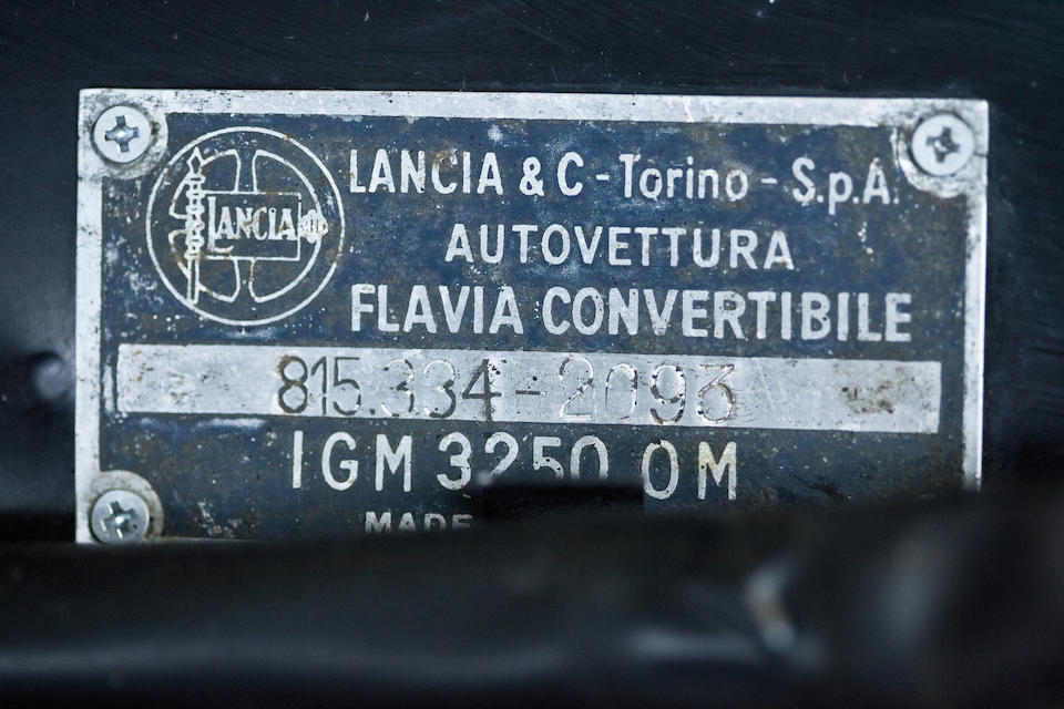 <b>1964 Lancia Flavia Convertible with Hardtop  </b><br />Chassis no. 815334-2093 <br />Engine no. 8158006196