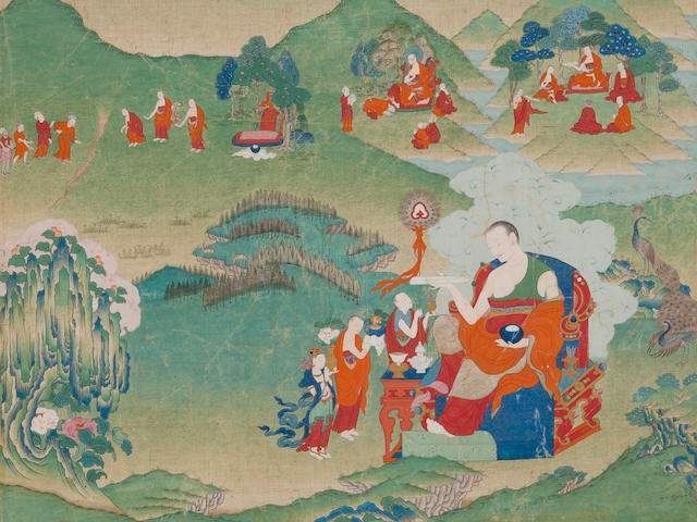 A thangka from an arhat set: Pindola Bharadvaja Eastern Tibet, Palpung style, 18th century