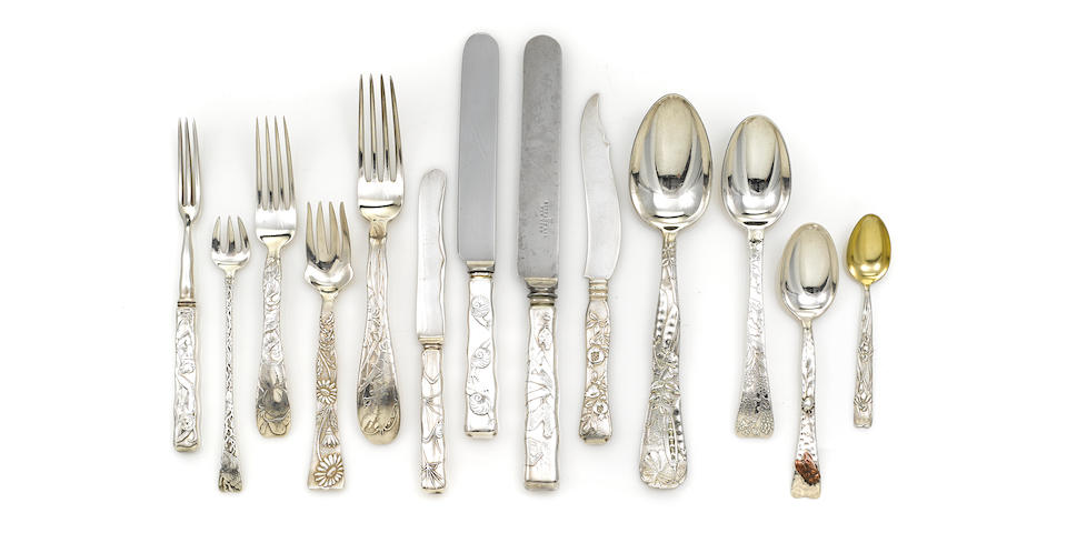 An assembled American  sterling silver and mixed-metal flatware service by Tiffany & Co., New York, NY, last quarter 19th-first quarter 20th century