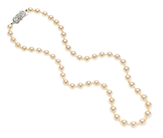Bonhams : A cultured pearl necklace, Mikimoto, retailed by ...