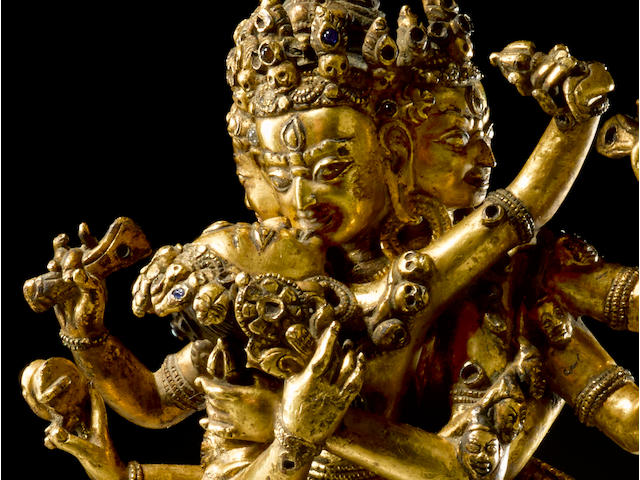 A gilt copper alloy figure of Chakrasamvara  Tibet, Densatil style, 14th/15th century