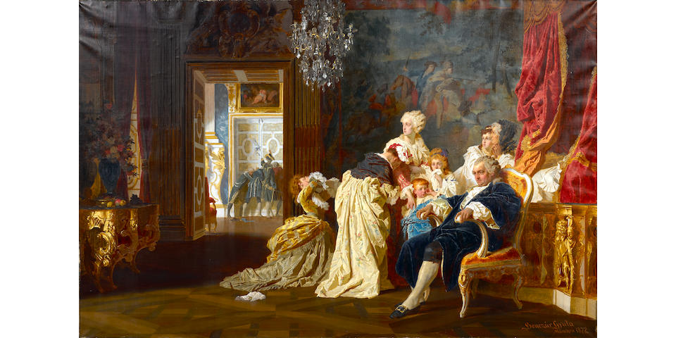 Gyula von (Julius de) Benczur (Hungarian, 1844-1920) The capture of Louis XVI and his family  57 1/2 x 86in (146 x 218.44cm)