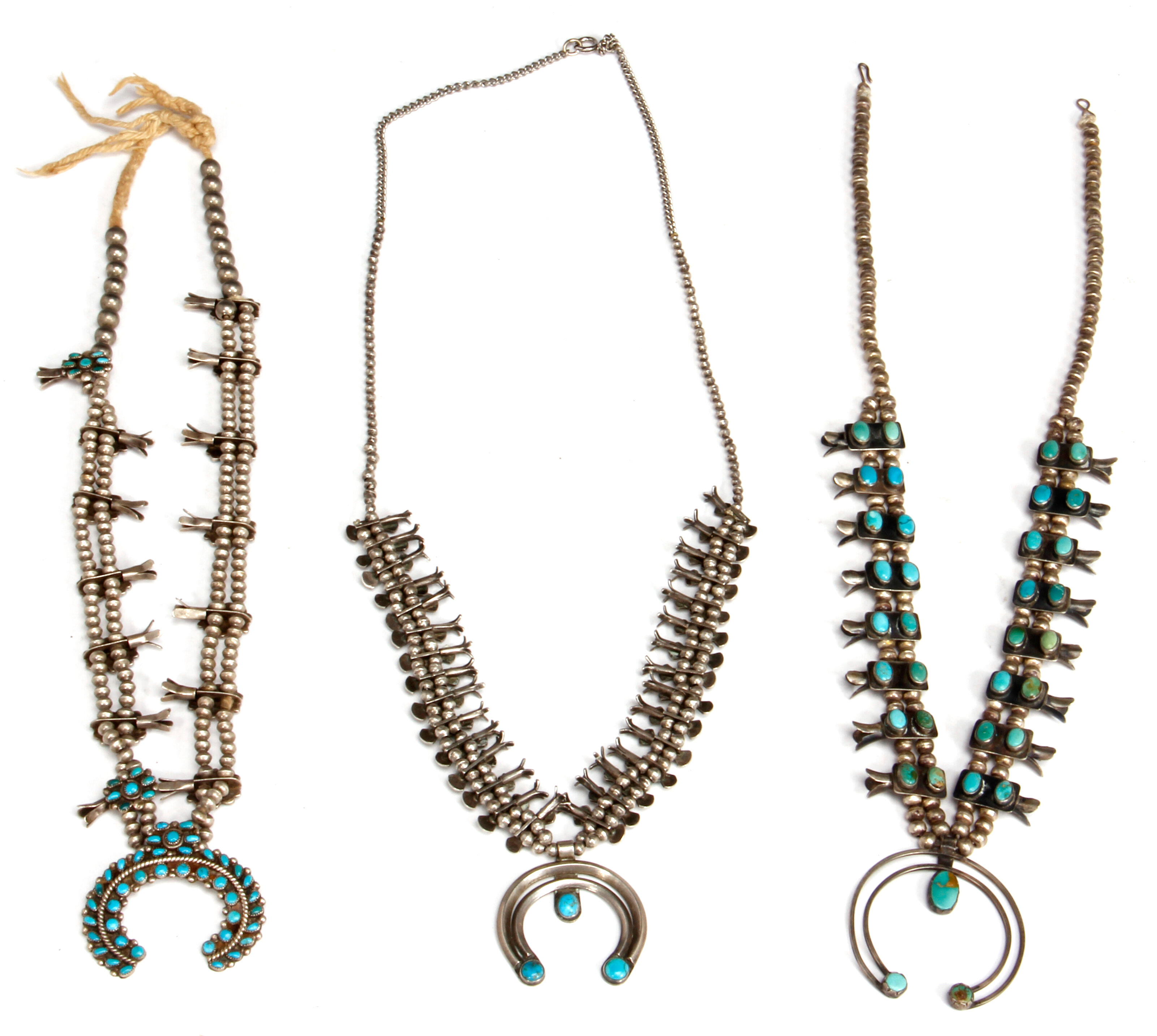 Bonhams Three Navajo Or Zuni Child S Size Squash Blossom Necklaces Bonhams Three Navajo Or Zuni Child S Size Squash Blossom Necklaces