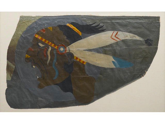 93RD AERO SQUADRON "SCREAMING INDIAN" NOSE ART PANEL, 1918 39 x 23.5in (99 x 60cm)