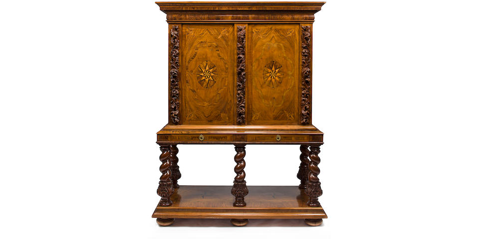 A Dutch Baroque walnut marquetry cabinet on stand late 17th/early 18th century