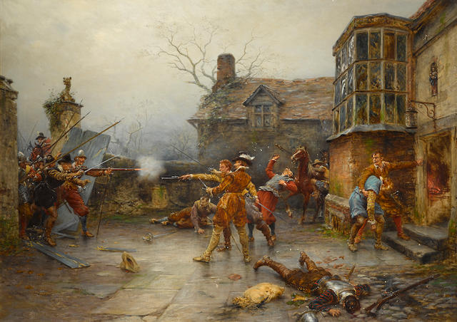 Ernest Crofts, RA (British, 1847-1911) The Gunpowder Plot: the conspirators' last stand at Holbeach House 51 x 72in (129.5 x 182.8cm)