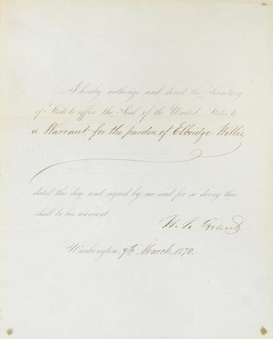 GRANT, ULYSSES S. 1822-1885. Printed Document Signed ("U.S. Grant") as President,