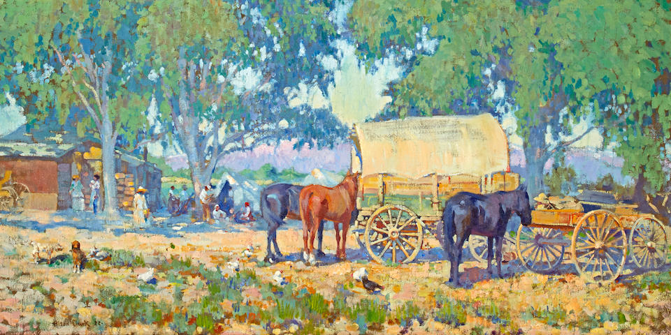 Alson Skinner Clark (1876-1949) The fruit pickers, 1922 (Coachella) 35 x 45 1/2in overall: 44 x 54in (Painted in 1922)