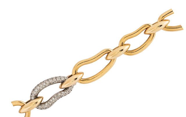 A diamond and 18k bicolor gold link bracelet, Pomellato