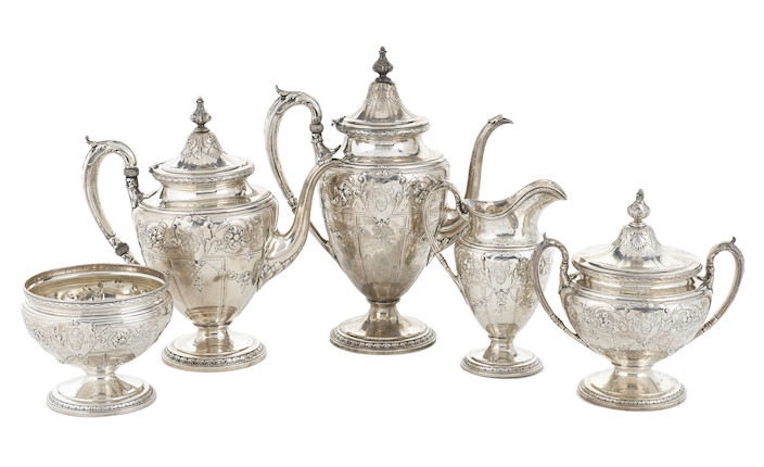 An American sterling silver five-piece tea and coffee service by Gorham Mfg. Co., Providence, RI, 20th century image 1