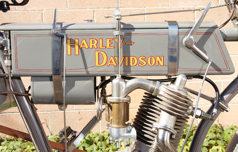 Exacting recreation built around an original motor,1908 Harley-Davidson 26.8ci Model 4 "Strap Tank" Single Engine no. 2113