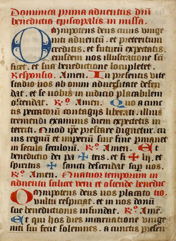 Bonhams : PONTIFICAL. Latin Manuscript on vellum, Pontificale Romanum, 57 leaves, single column