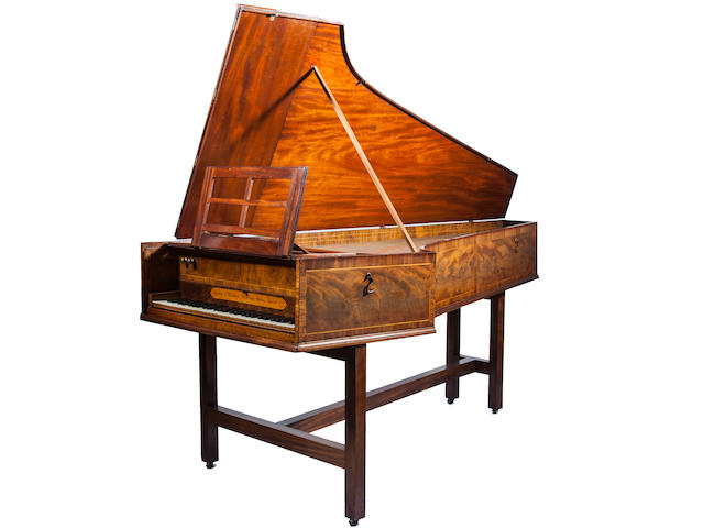 A Jacob and Abraham Kirckman single manuel mahogany and walnut harpsichord London dated 1774