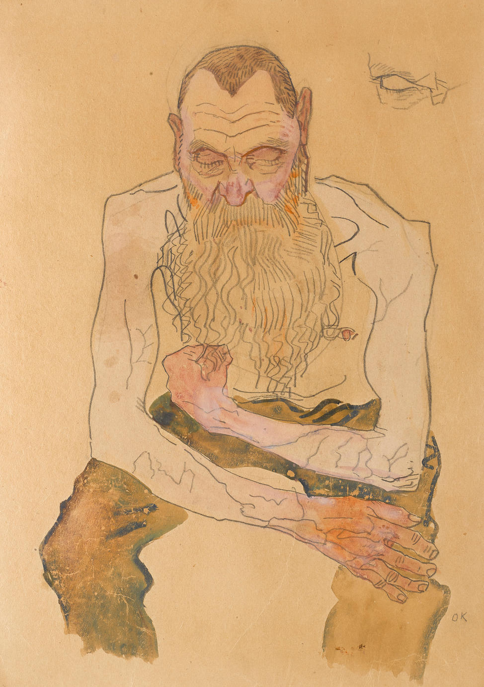 OSKAR KOKOSCHKA (1886-1990) Sitzender b&#228;rtiger Mann 16 7/8 x 12 1/8 in ( 42.7 x 30.8 cm)