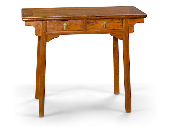 A huanghuali and mixed wood two-drawer side table Late Qing/Republic period