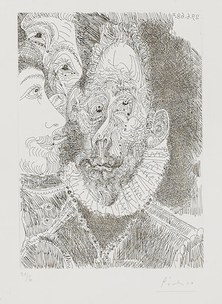 Pablo Picasso (1881-1973); Portrait-Charge d'un Personnage, en Larmes, Pl. 194, from Séries 347; image 1