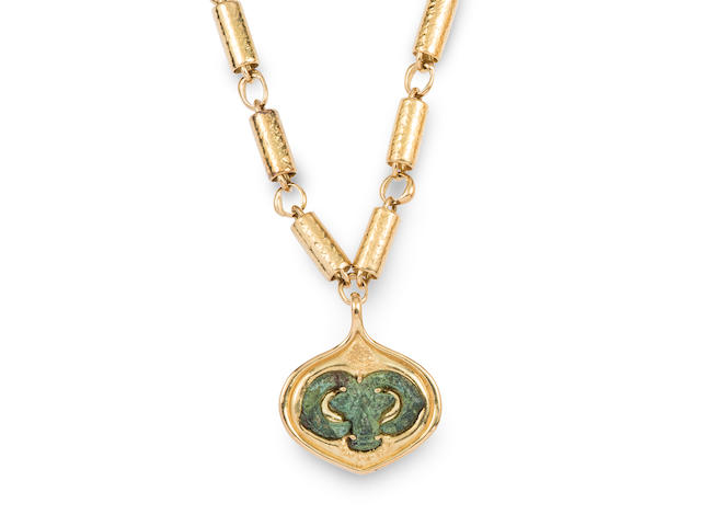 An 18k gold and ancient bronze pendant necklace,  Elizabeth Gage,