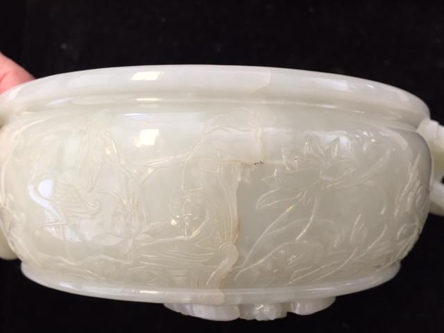 An exceptional pale green jade marriage bowl  Qianlong four-character mark, 18th/19th century