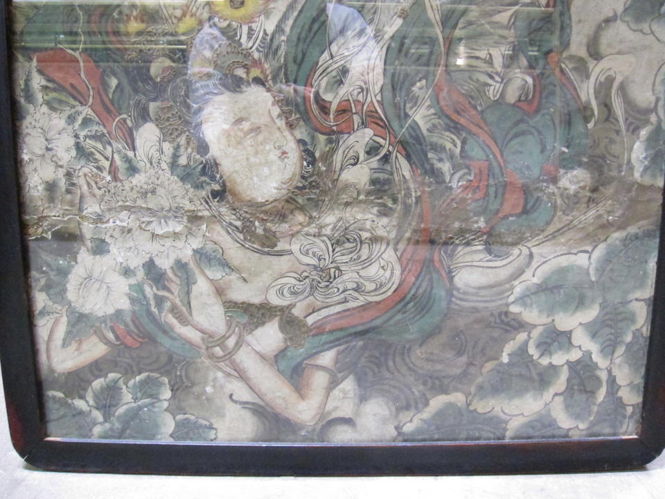 A fresco panel depicting a Buddhist celestial