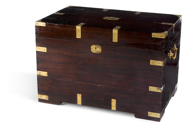 A small campaign chest 25 X 15-3/4 X 16-1/2 in.