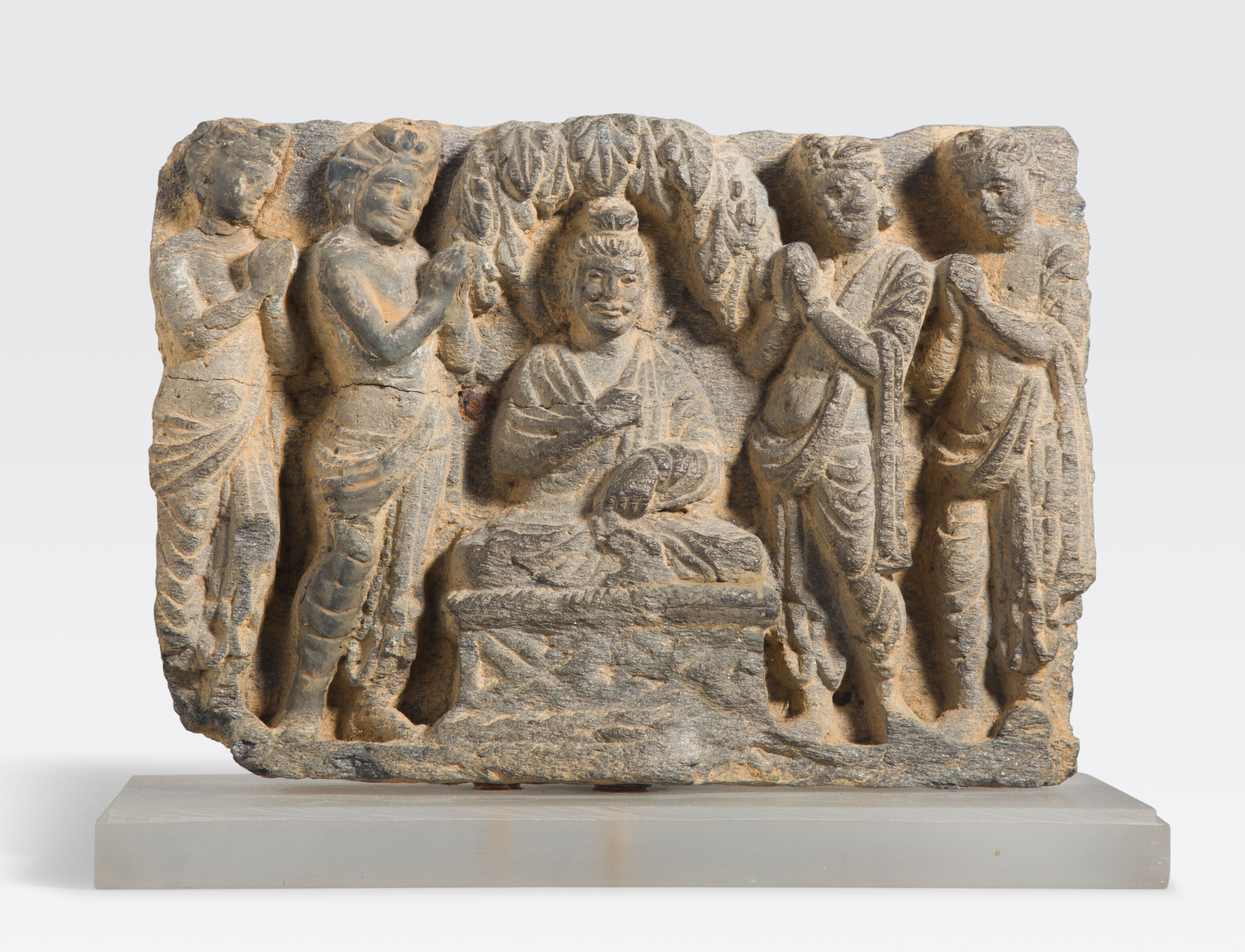 Bonhams A Schist Panel With Buddha And Devotees Ancient