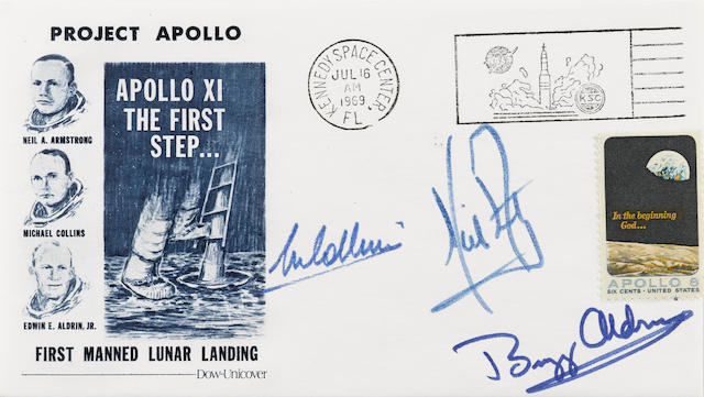 APOLLO 11 CREW SIGNED INSURANCE COVER RARE INSURANCE COVER COMMONLY KNOWN AS THE TYPE 2 Apollo 11 Life Insurance Cover measuring approximately 4 x 6 inches.