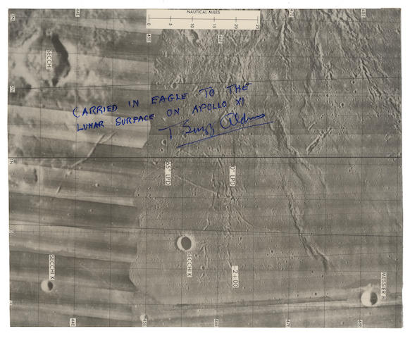 FLOWN APOLLO 11 NAVIGATIONAL CHART TAKEN TO THE LUNAR SURFACE MAPPING THE START OF THE FIRST MANNED LUNAR DESCENT