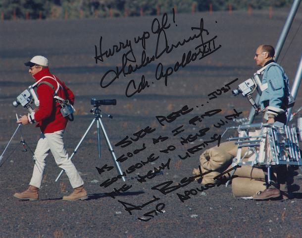 THE SPACE ROOKIE GETS STUCK WITH A HEAVY LOAD, SIGNED A TEASING PETE CONRAD WRITES - HURRY UP, AL! Color photograph, 8 x 10 inches.