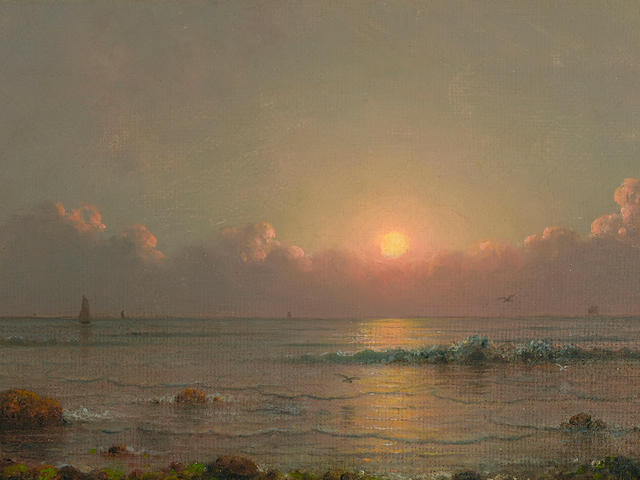 Martin Johnson Heade (1819-1904) Seascape at Sunset 10 1/4 x 20 1/4in (Painted circa mid-1860s.)